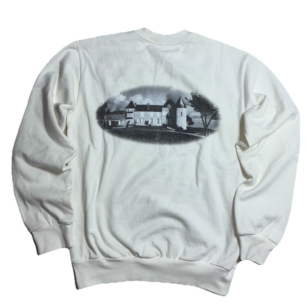 Sweatshirt‎ XS White Relaxed Fleece Chateaux Back Print NEW *spots